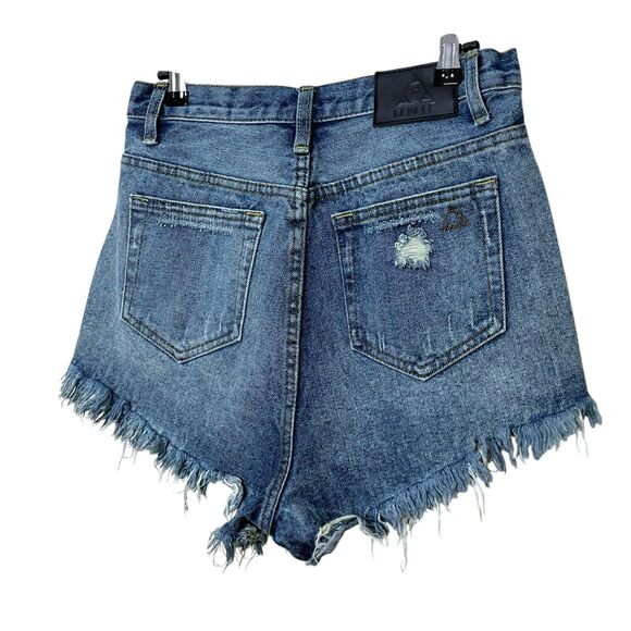 UNIF Denim Shorts Women’s 28 High-Rise Raw Hem Grunge Y2K Distressed - Picture 10 of 14